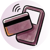 A hand tapping a card at a terminal.