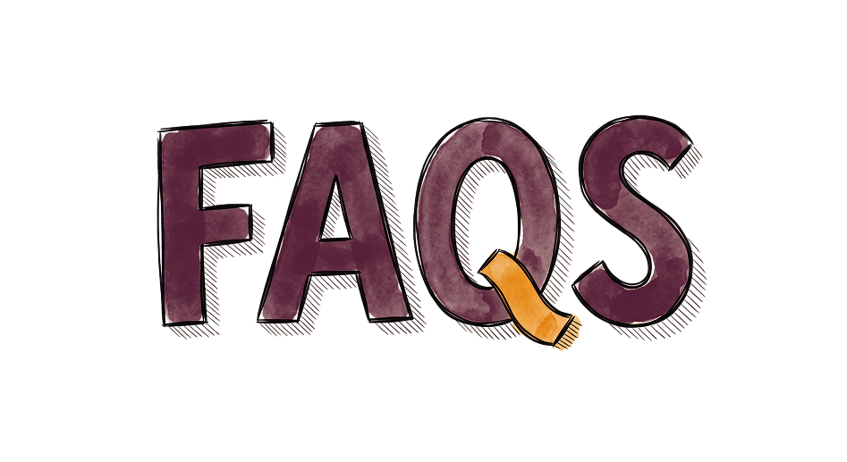 A hand-drawn illustration of the word FAQS