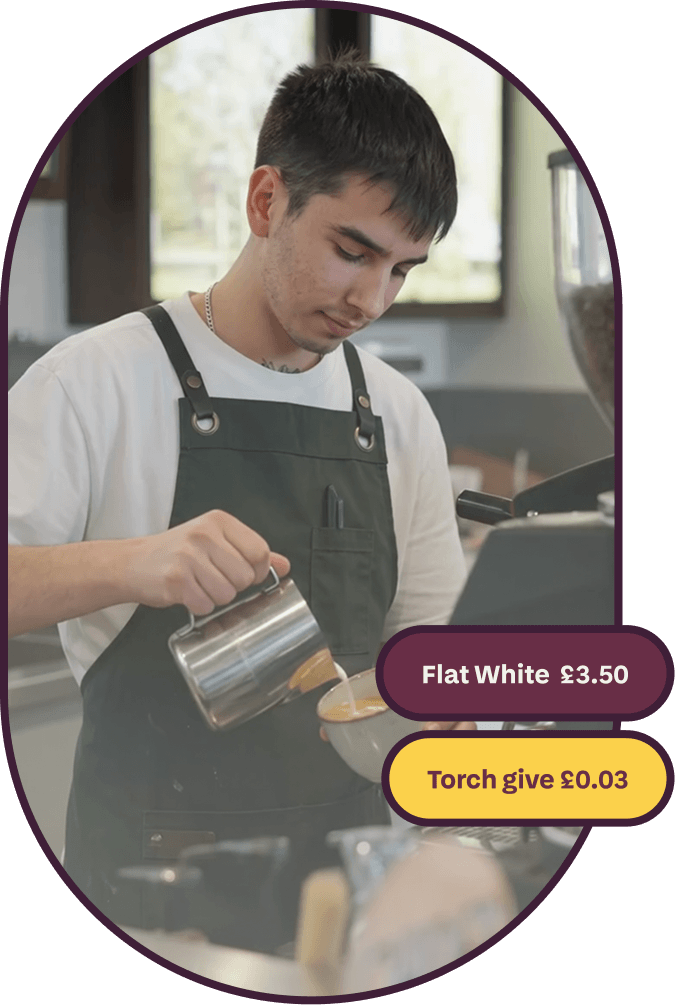 Flat white, £3.50 — Torch gives £0.03