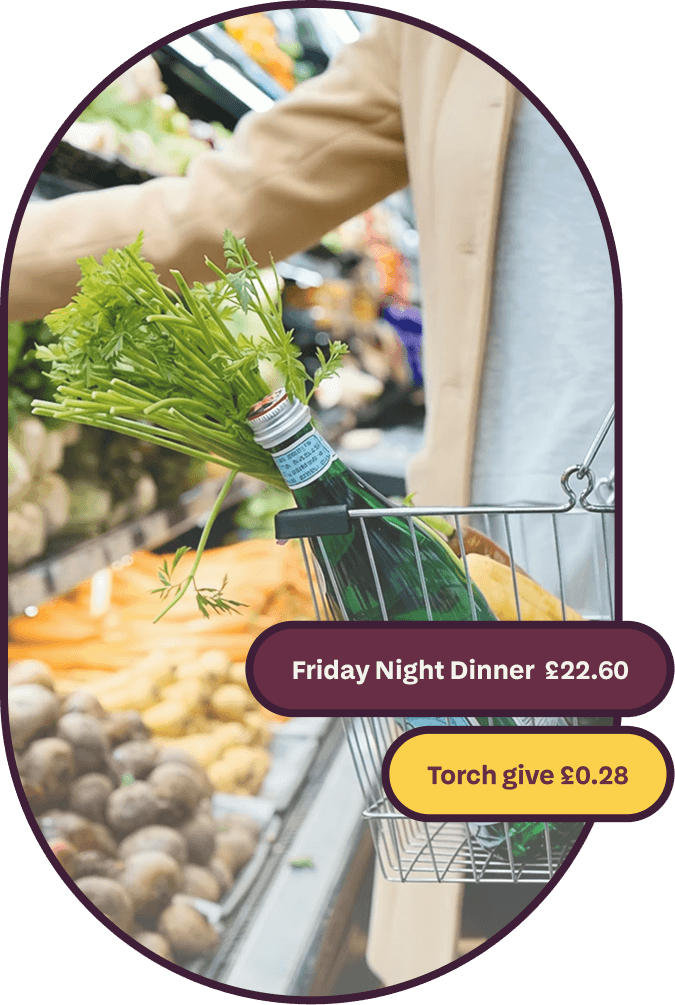 Friday night dinner shop, £22.60 — Torch gives £0.28