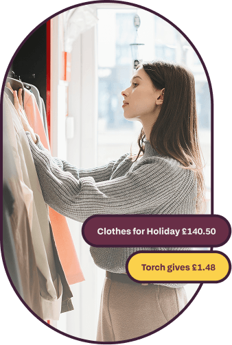 Clothes for holiday, £140.50 — Torch gives £1.48