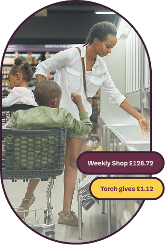 Weekly shop, £128.72 — Torch gives £1.12