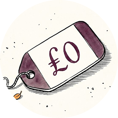 A price tag showing zero pounds