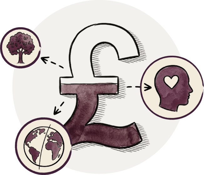An illustration of a pound sign and a heart, representing shared value