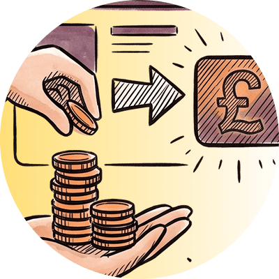 Coins being loaded onto a card